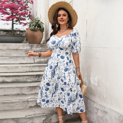 Floral Print Off-Shoulder A-Line Dress in White