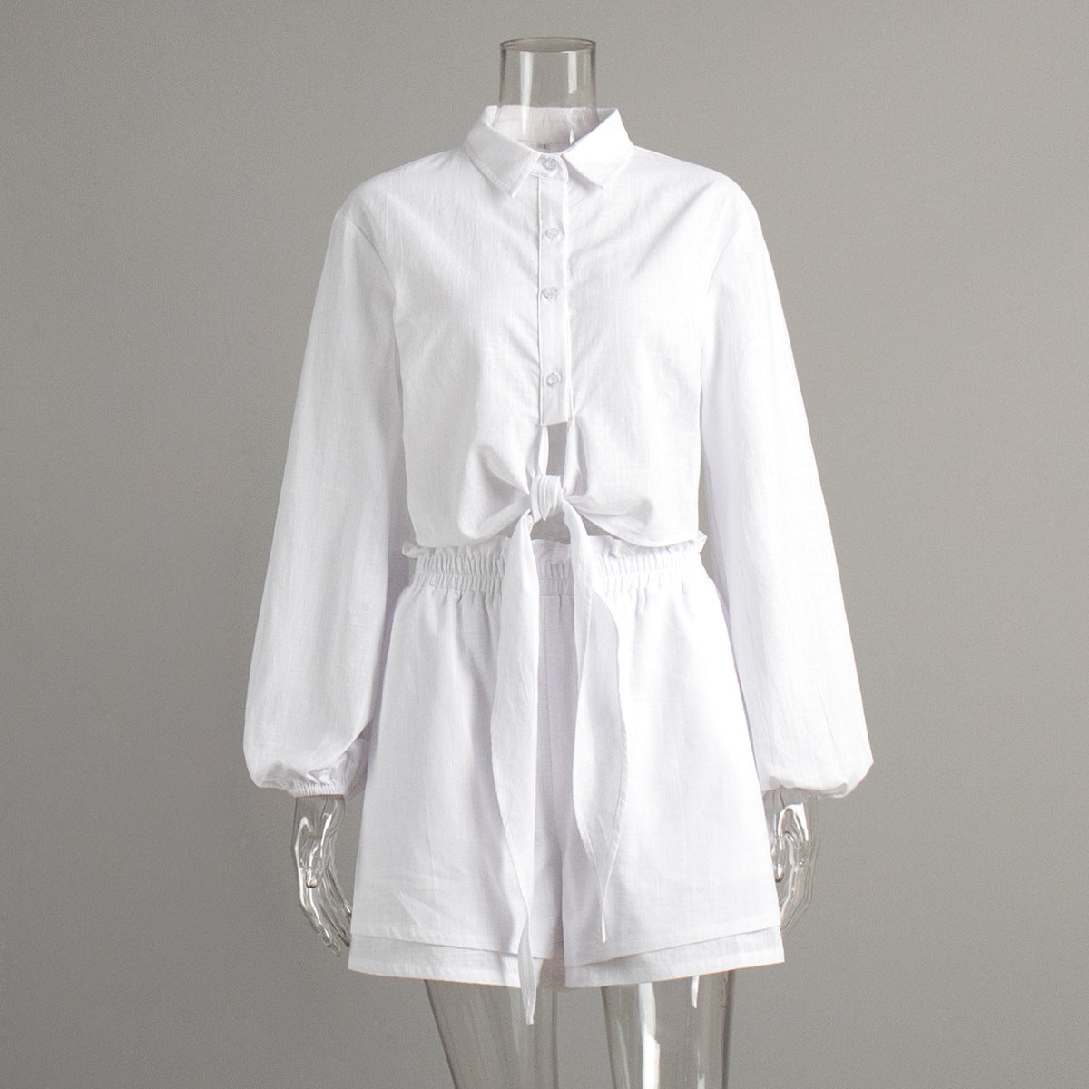 Cotton Puff Sleeve Top With Ruffle Edge Shorts Set Casual Outfit