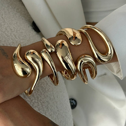 Irregular Layered Alloy Bracelets Set with Water Drop Design