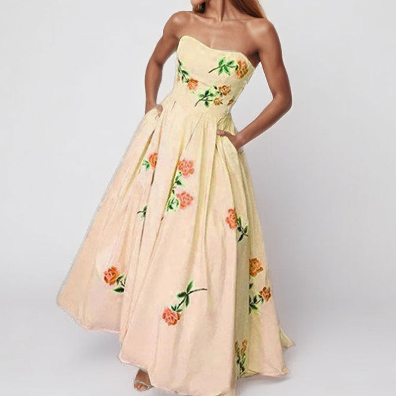 Elegant Floral Print High-Waist Maxi Dress for Women