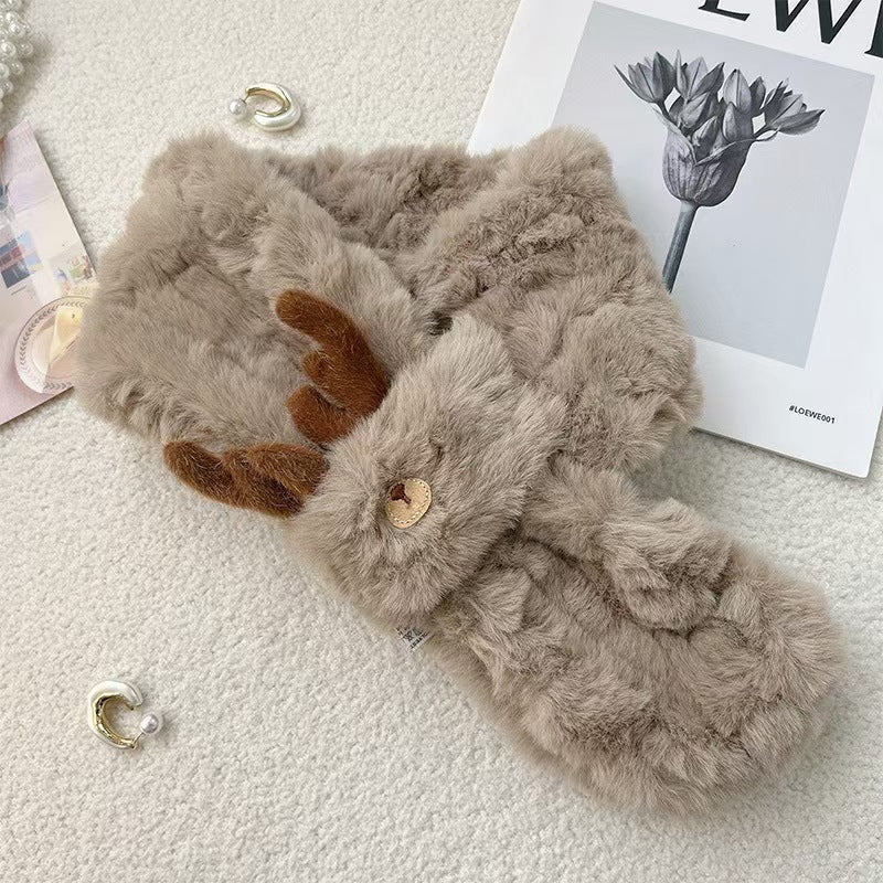 Cute Fuzzy Reindeer Antlers Soft Winter Scarf