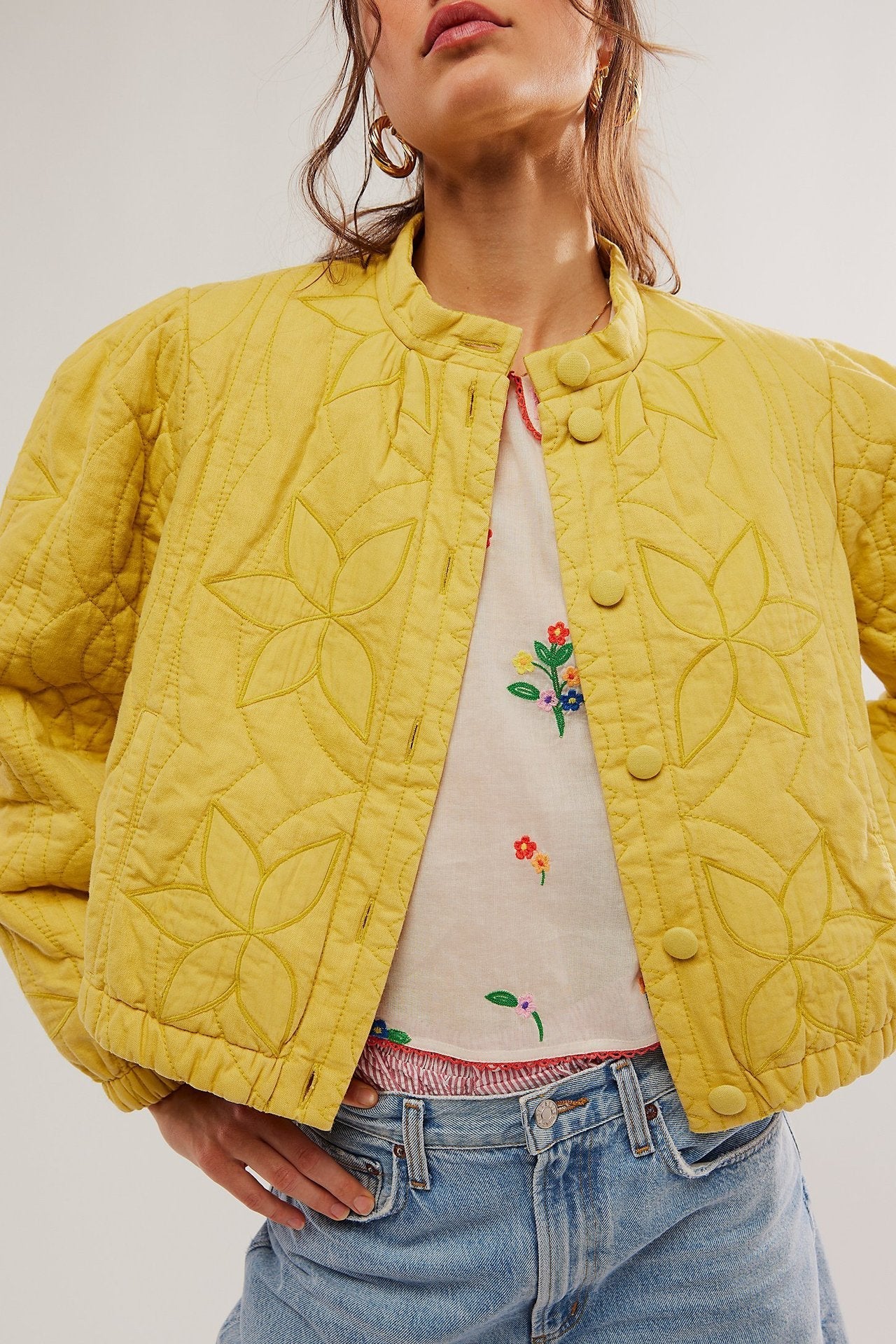 Leaf Pattern Casual Short Padded Jacket