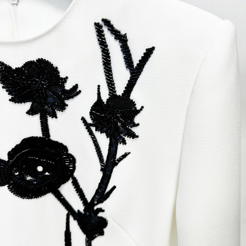Floral Appliqué Long Sleeve Dress Elegant Gown