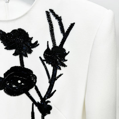 Floral Appliqué Long Sleeve Dress Elegant Gown