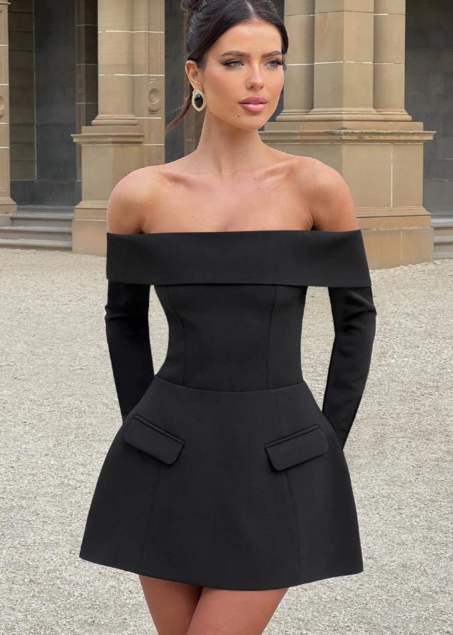 Off Shoulder Mini Flare Dress with Long Sleeves