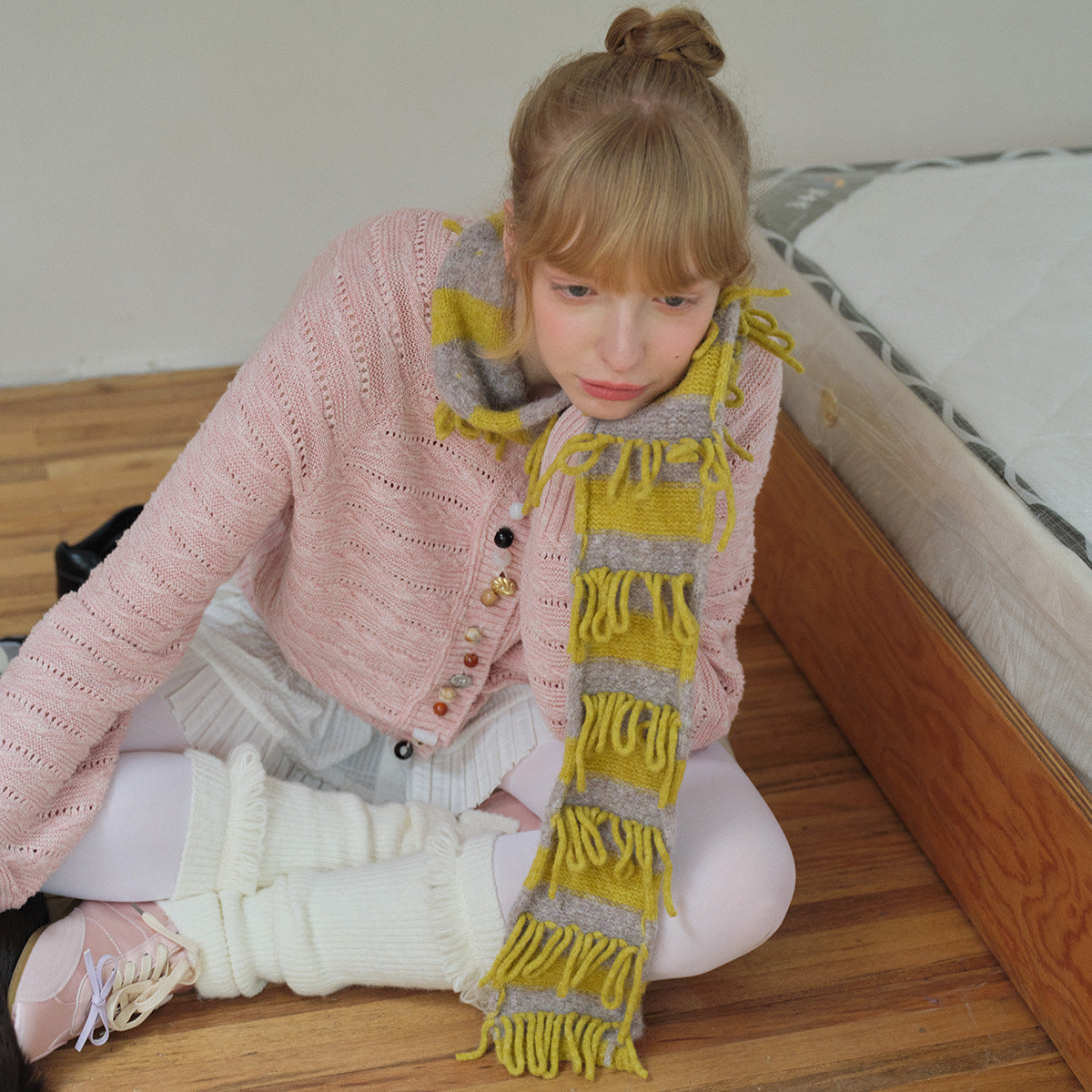 Handcrafted Striped Wool Blend Scarf for Women