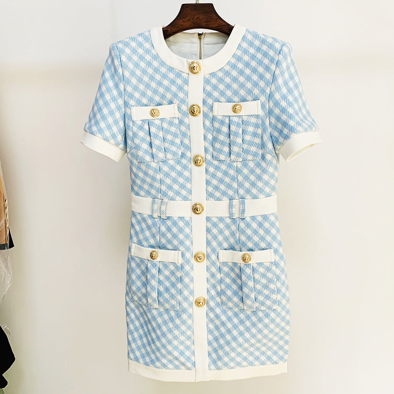 Lion Button Color Block Dress