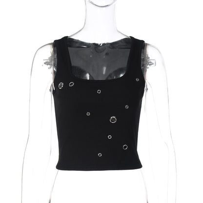 Trendy Solid Color Slim Fit Tank Top with Metal Detail