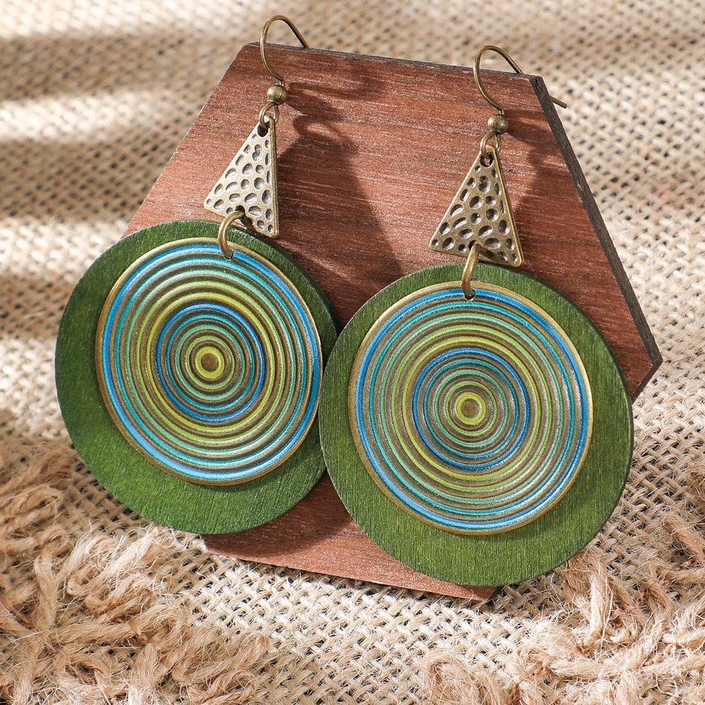 Bohemian Green Forest Earrings Set Artistic Vintage Style Geometric Accessories