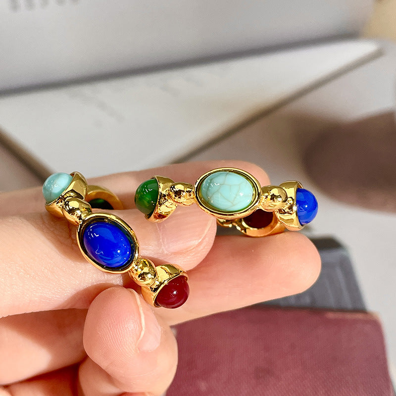 Turquoise Geometric Colorful Oval Hoop Earrings