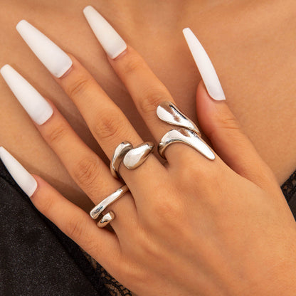 Geometric Metal Lava Line Open Ring Set - 4 Pieces