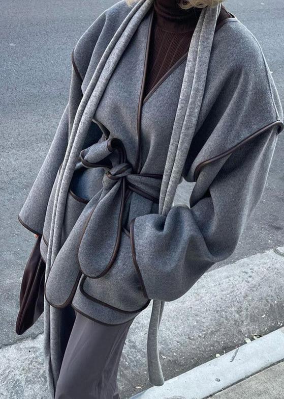 Wrap Coat Wool Blend Oversized Sleeve Style