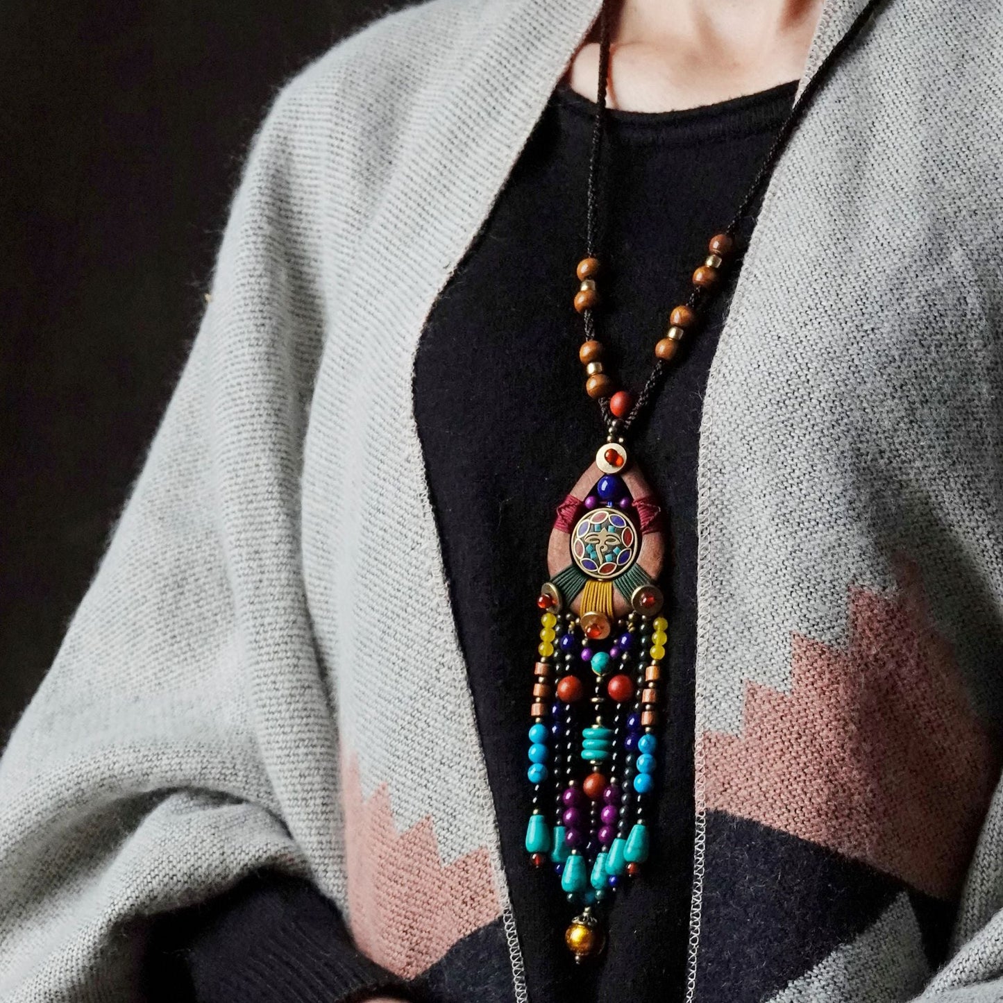 Ethnic Sweater Chain Retro Tassel Bohemian Necklace Jewelry Personalized Tibetan Sweater Chain