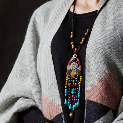 Ethnic Sweater Chain Retro Tassel Bohemian Necklace Jewelry Personalized Tibetan Sweater Chain
