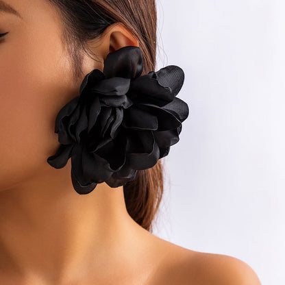 Exaggerated Floral Fabric Earrings Stylish Women'S Accessories