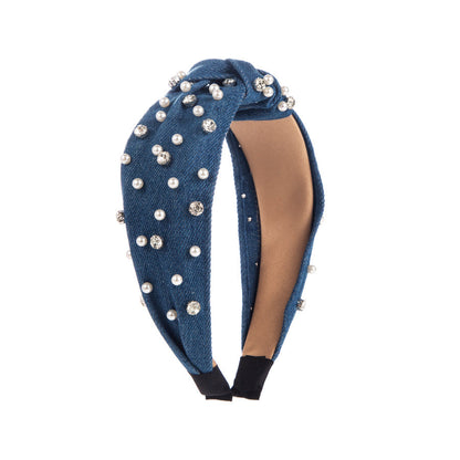 Fashion Pearl Rhinestone Headband Stylish Wide Hair Accessory