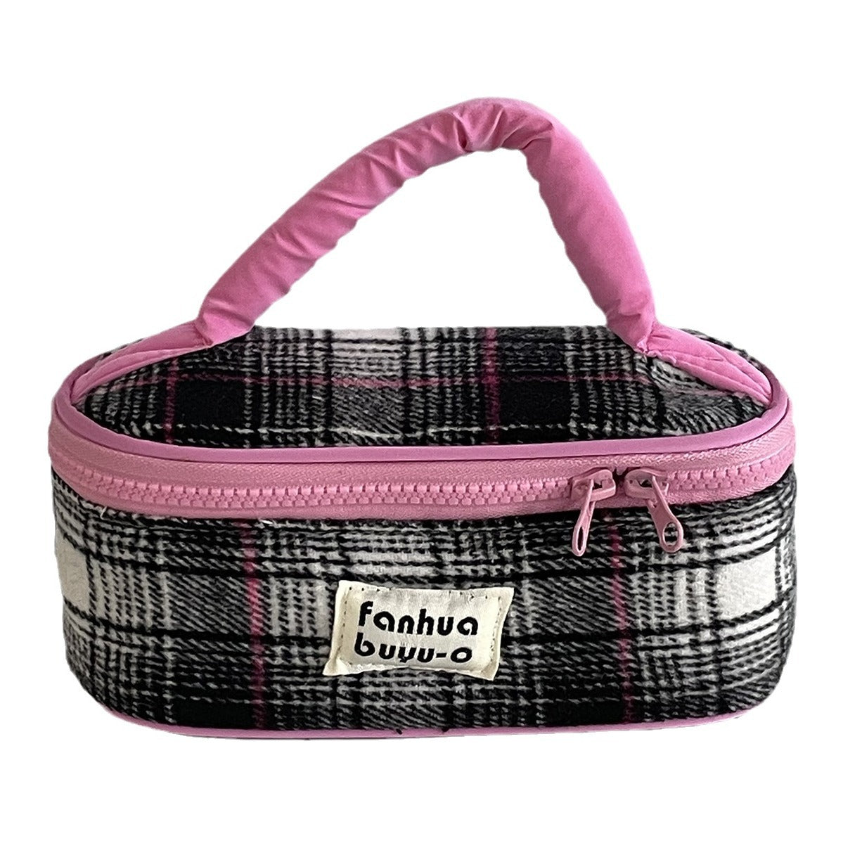 Color Block Woolen Makeup Bag Large Capacity Travel Portable Storage Pouch