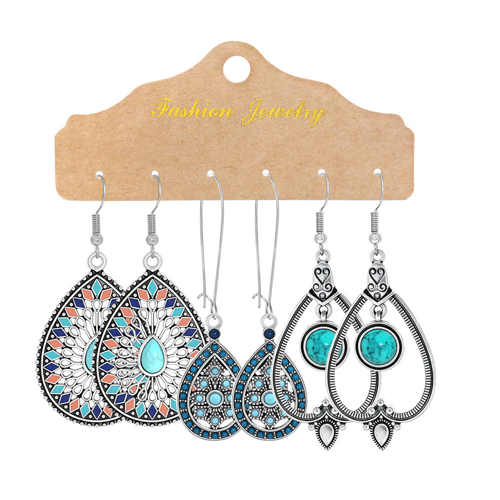Trendy Water Drop Tassel Earrings Alloy Jewelry Set