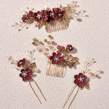 Bridal Flower Hair Comb Accessories in Light Blue and Pink