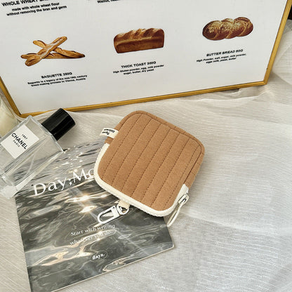 Mini Quilted Headphone Case Stylish Casual Keychain Pouch