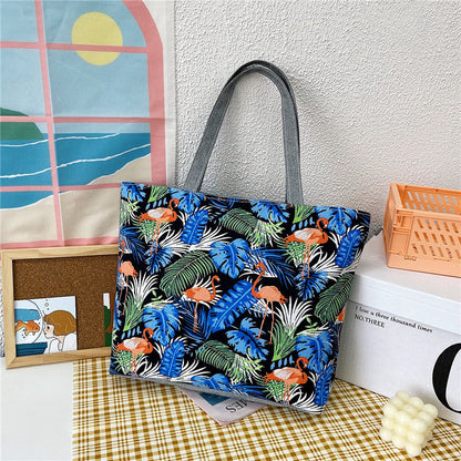 Large Capacity Canvas Tote Bag with Floral Print