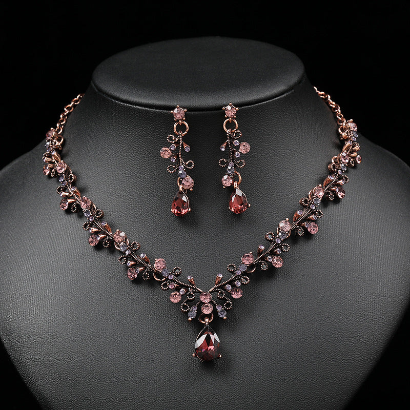 Vintage Gemstone Necklace and Earrings Set for Women