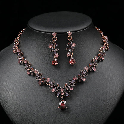 Vintage Gemstone Necklace and Earrings Set for Women