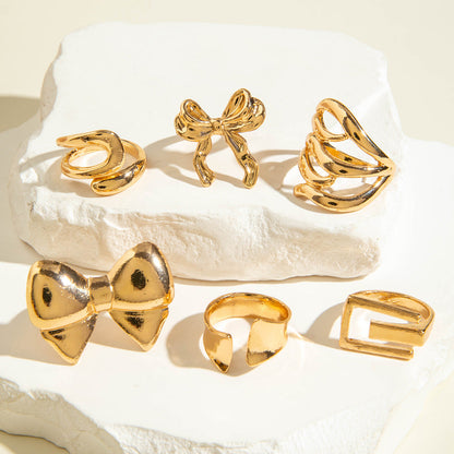 Geometric Hollow Statement Ring Set Stylish Mixed Metal Rings