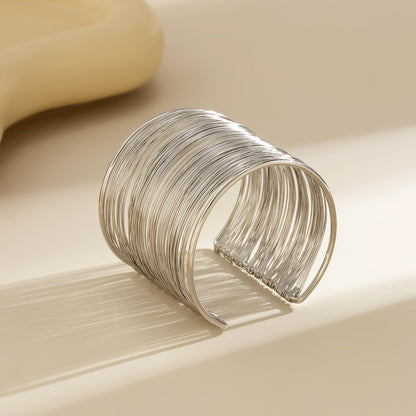 Stylish Punk Metal Wire Open Bangle Vintage Wide Irregular Bracelet