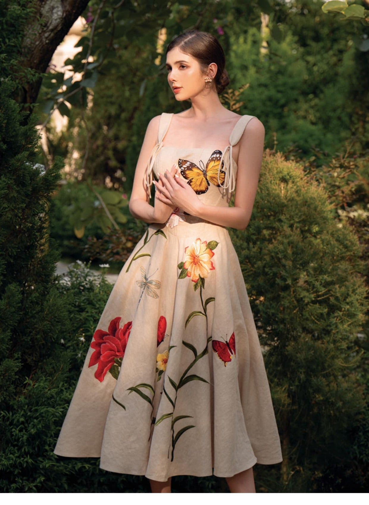 New Three-Dimensional Flowers In Summer, Vintage Waist Slimming Slip Dress