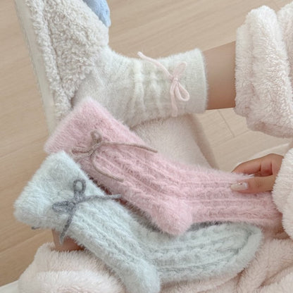 Fuzzy Soft Cable Knit Plush Crew Socks