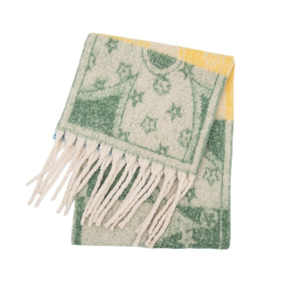 Winter Flower Tassel Thick Warm Scarf