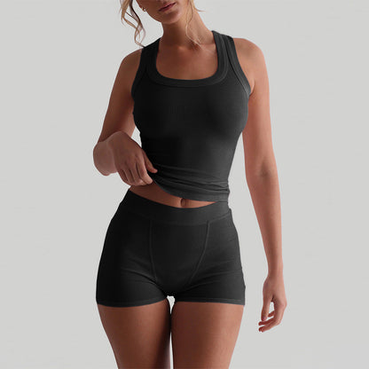 Yoga Set Sleeveless Top and Shorts Casual Street Style