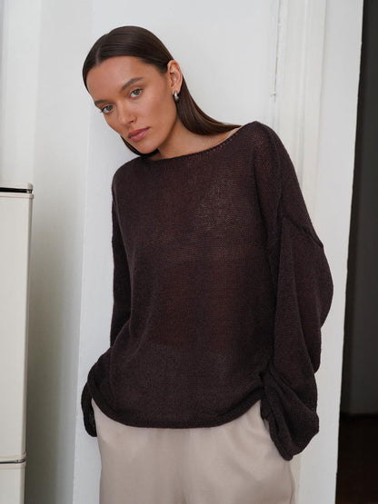 Hollow Knit T-Shirt with Flared Sleeves