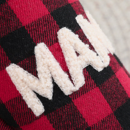 Winter Letter Embroidery Plaid Warm Indoor Slippers