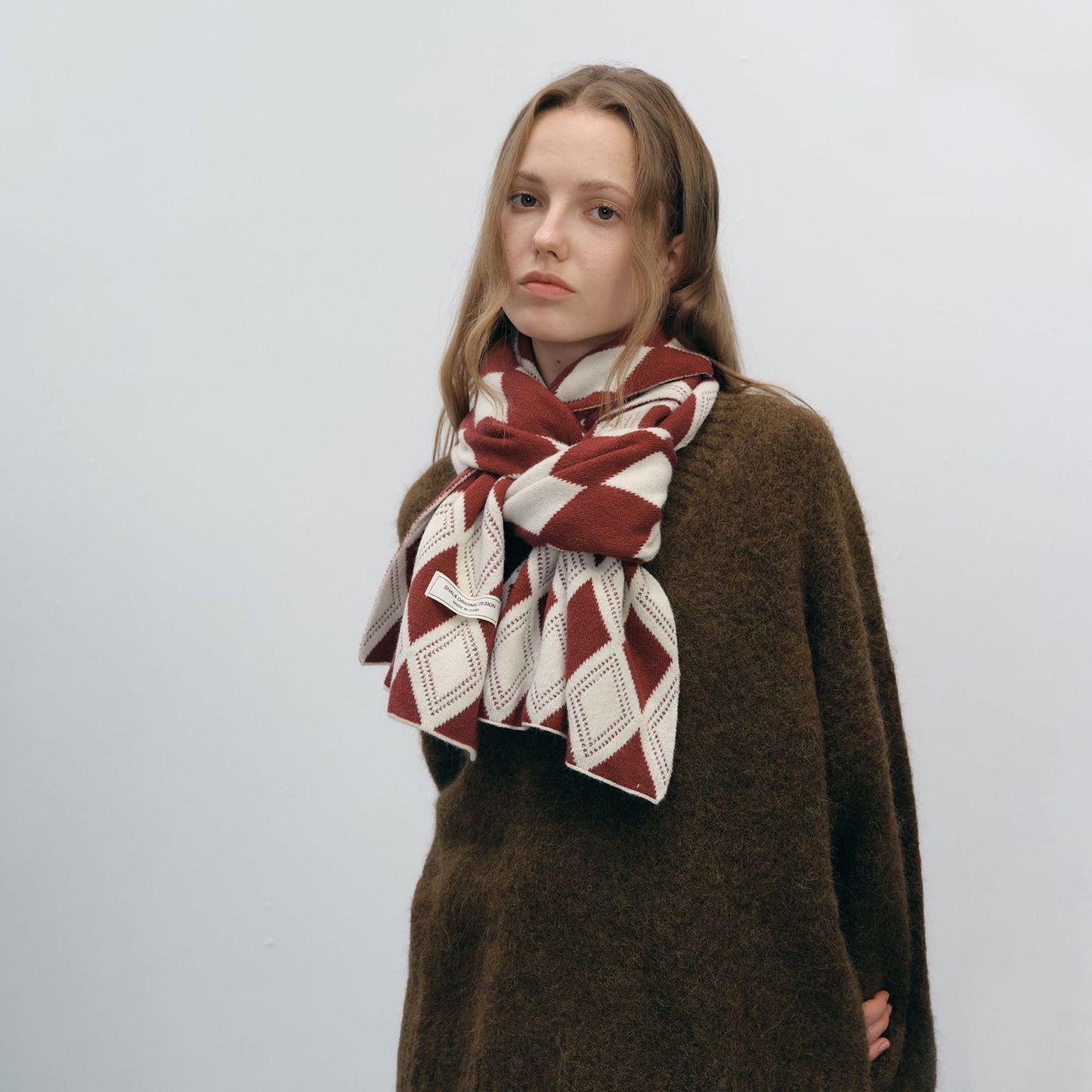 Color Block Diamond Plaid Warm Knit Scarves