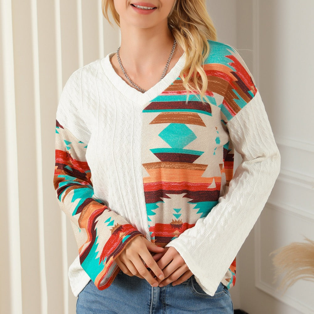 New Knitted T-Shirts For Women Splicing Sweaters And Printing Short-Sleeved Women.