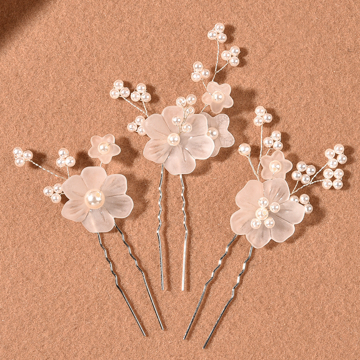 Bridal Hair Accessories Elegant White Flower Hairpins Set of 3