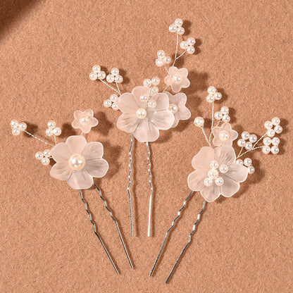 Bridal Hair Accessories Elegant White Flower Hairpins Set of 3