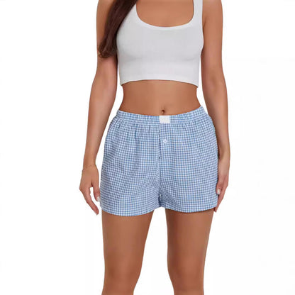 Casual Plaid High Waisted Loose Shorts