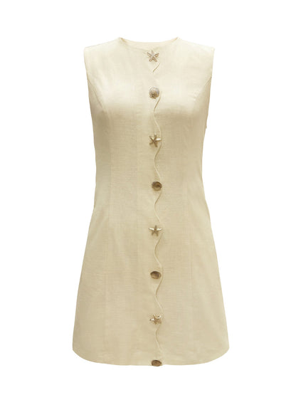 Slim Metal Buttons Sleeveless Mini Dress