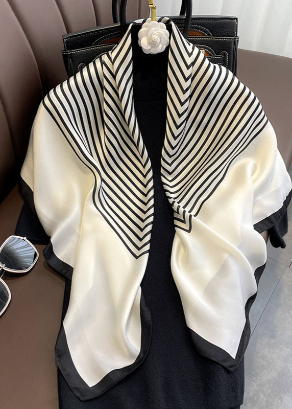 Monochrome Chevron Silk Polyester Satin Scarf