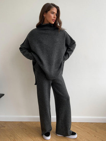 Loose High Collar Knit Sets