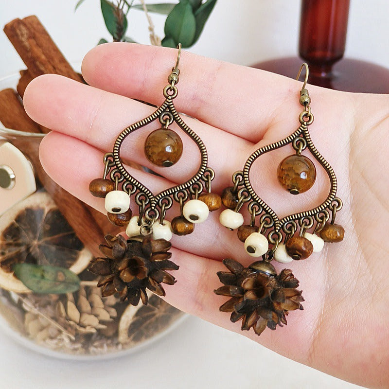 Bohemian Geometric Tassel Earrings with Agate Beads