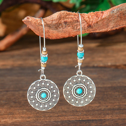 Geometric Turquoise Fringe Earrings Set Bohemian Style