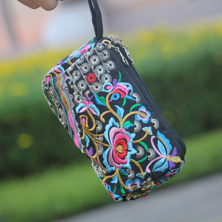 Ethnic Bag Fashion Fabric Coin Purse Embroidered Multi-Layer Zipper Bag Clutch Bag