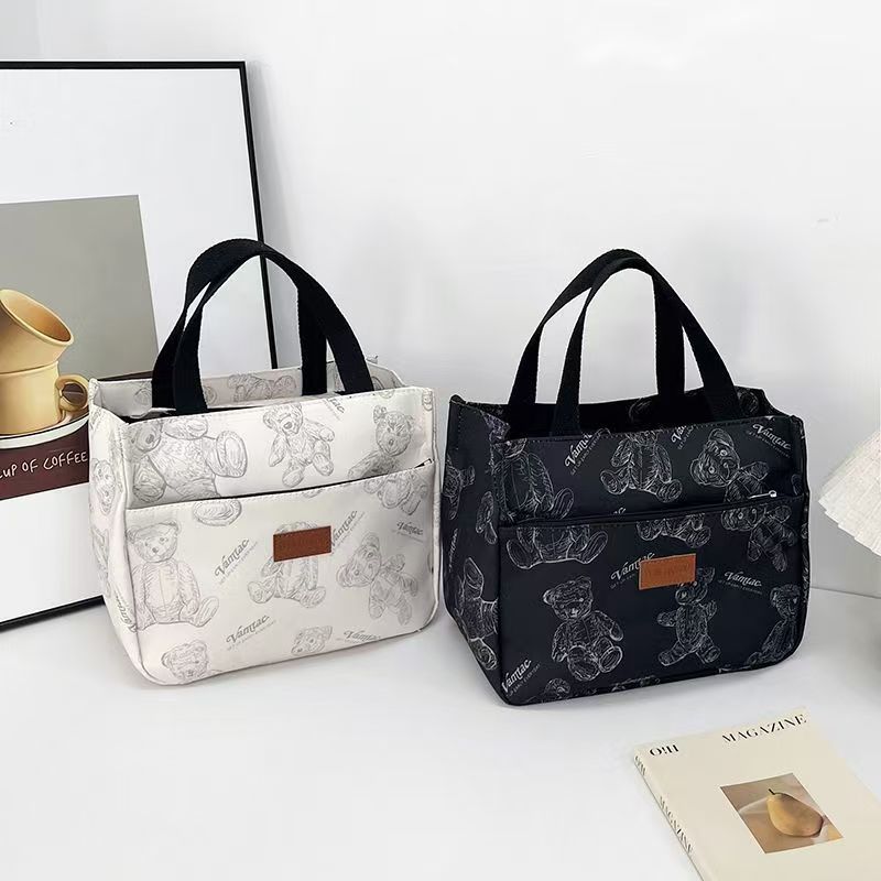 Oxford Cloth Bear Print Tote Bag Large Capacity for Daily Use