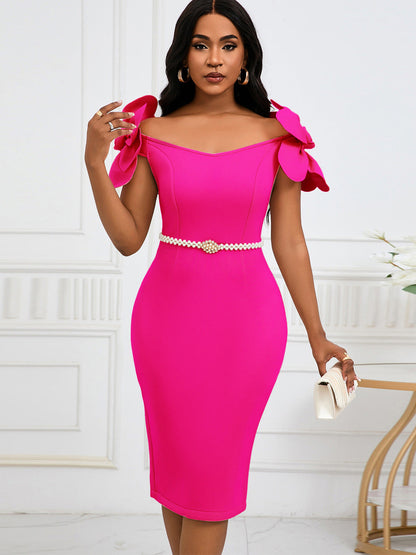 Elegant Party Bodycon Dress With 3D Floral Design
