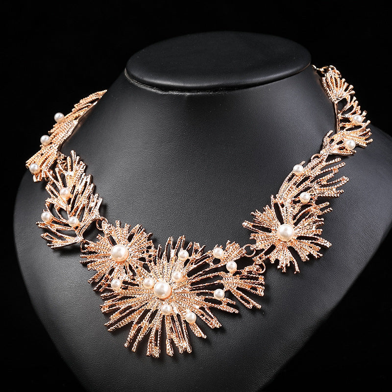 Geometric Vintage Pearl-Style Statement Necklace Set