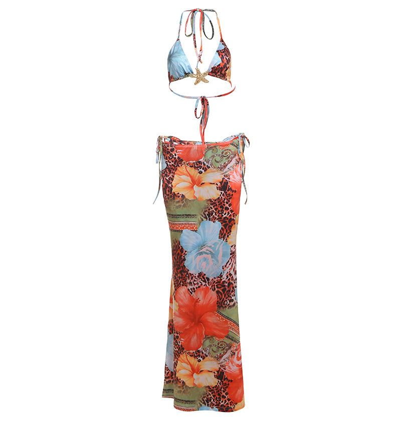 Trendy Floral Print Bikini Set With Tie Detail
